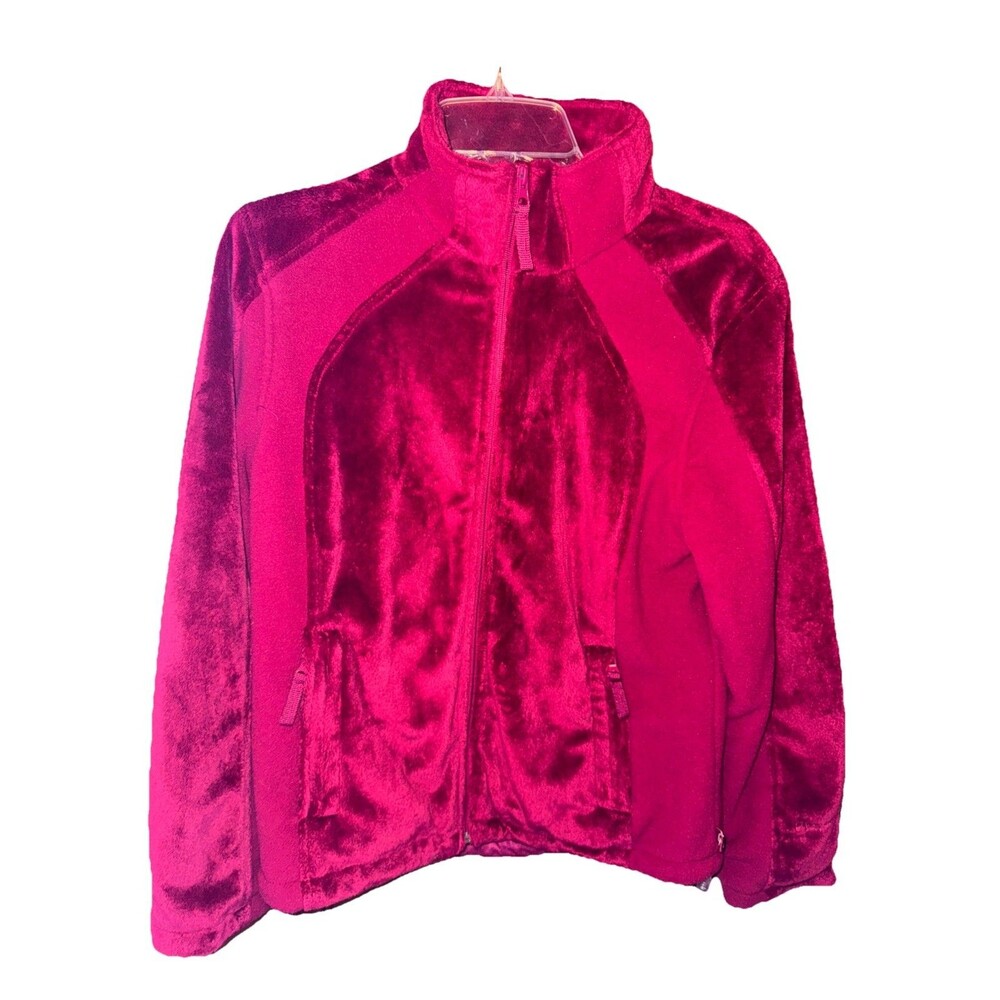 Womans Free Country Fleece  Jacket Cozy Warm Burgandy M Fuzzy Sherpa zip up M